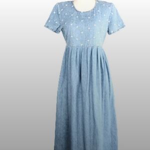 Blue Casual Midi Sundress with Crew Neck